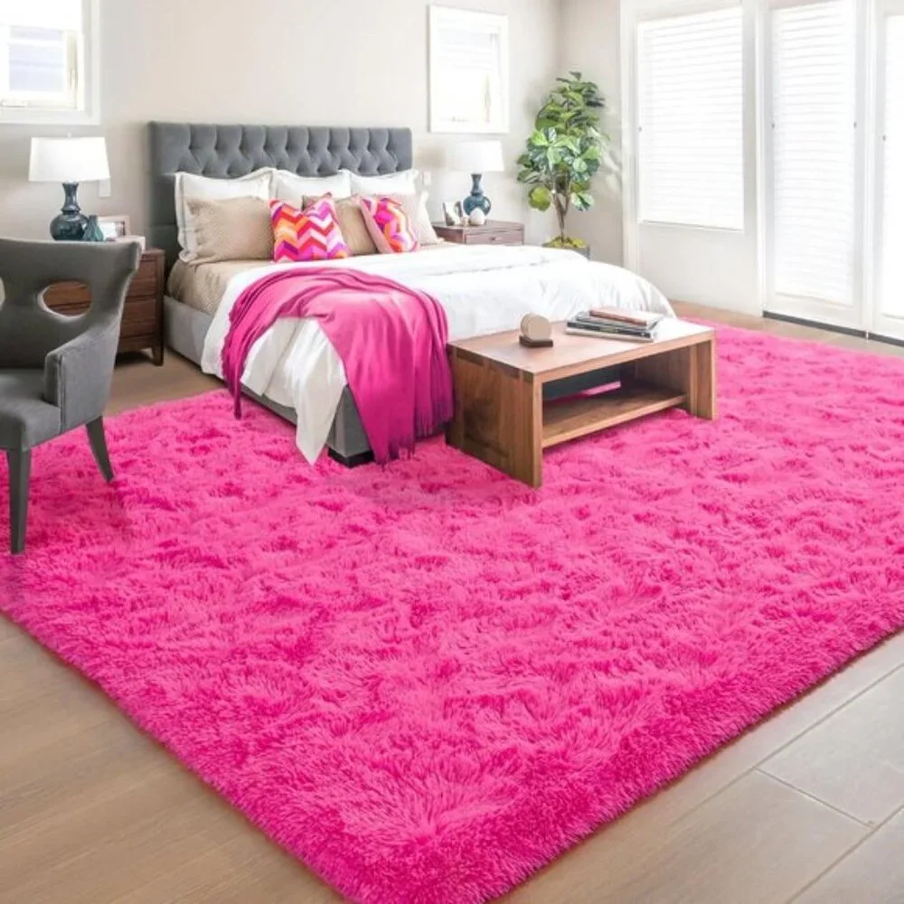 New 6x9 Hot Pink Plush Area Rug, Soft Shaggy Furry Carpet for Kids & Dorm Room